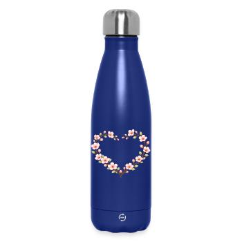 Heart of Cherry Blossoms Spring Motif - Insulated Water Bottle 500 ml - dark blue  - Front