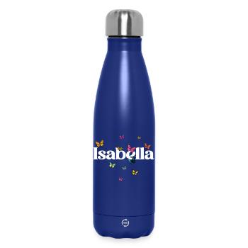 Beau prénom de fille avec des papillons ISABELLA - Bouteille isotherme 500 ml - bleu foncé  - Devant