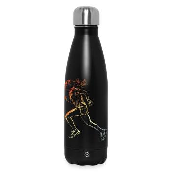 Läuferin Zeichnung Retro-Stil - Thermosflasche 500 ml - Schwarz - Vorne