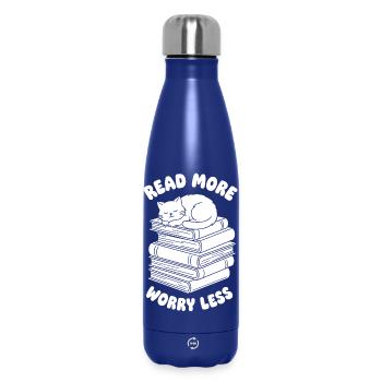 Read more, worry less – cat stacks - Insulated Water Bottle 500 ml - dark blue  - Front