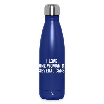 Une Femme et Plusieurs Voitures : Humour Auto - Bouteille isotherme 500 ml - bleu foncé  - Devant