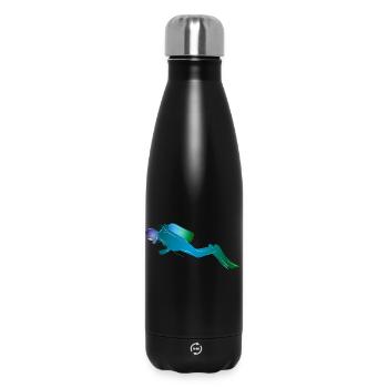 Diver silhouette in blue-green tones - Insulated Water Bottle 500 ml - black - Front