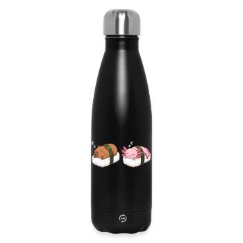 Kawaii Sushi Capybara & Axolotl Cute Sleeping - Insulated Water Bottle 500 ml - black - Front