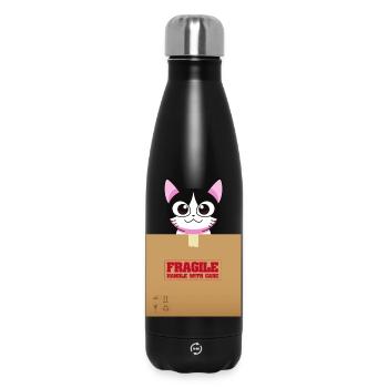 Kitten on Fragile Box Kawaii - Insulated Water Bottle 500 ml - black - Front