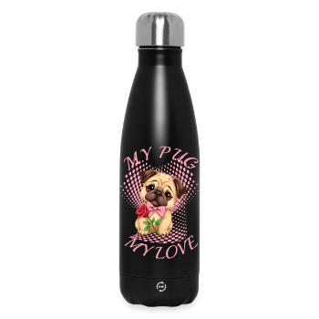 Mops Hund - Thermosflasche 500 ml - Schwarz - Vorne