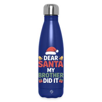 Dear Santa My Brother Did It - Insulated Water Bottle 500 ml - dark blue  - Front