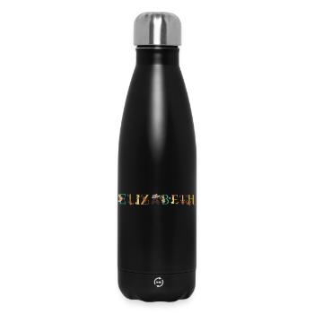 ELIZABETH Name Art With Flowers Embroidered - Insulated Water Bottle 500 ml - black - Front