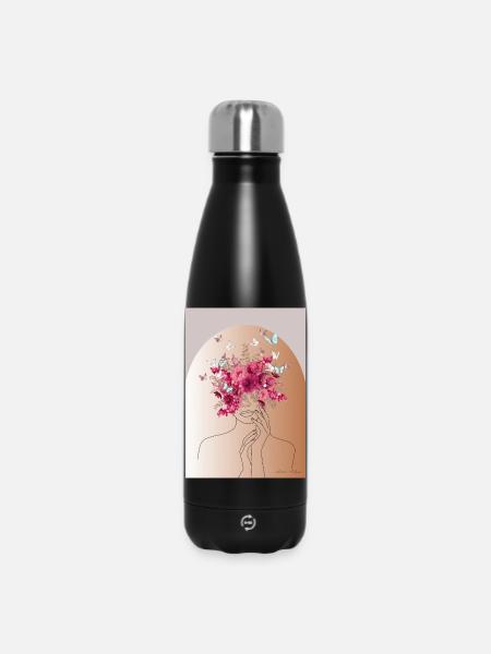 Flower head with butterfly crown - Insulated Water Bottle 500 ml - black
