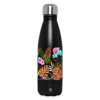 Motif tropical Monstera exotique avec des fleurs - Bouteille isotherme 500 ml - noir - Devant