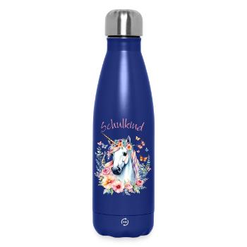 Licorne aux Fleurs Papillons - Enfant d’école 2026 - Bouteille isotherme 500 ml - bleu foncé  - Devant