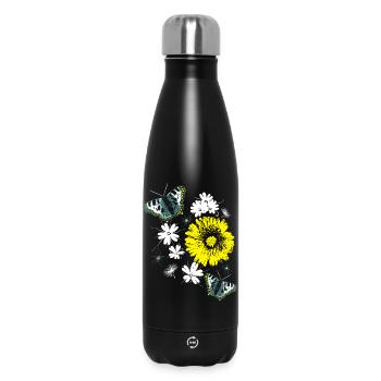 Flowers Chrysanthemums Butterflies Summer - Insulated Water Bottle 500 ml - black - Front
