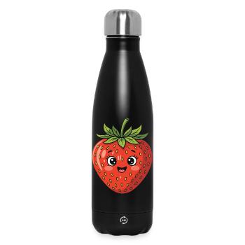 Fraise avec visage Fruit Drôle Mignon Mignon - Bouteille isotherme 500 ml - noir - Devant