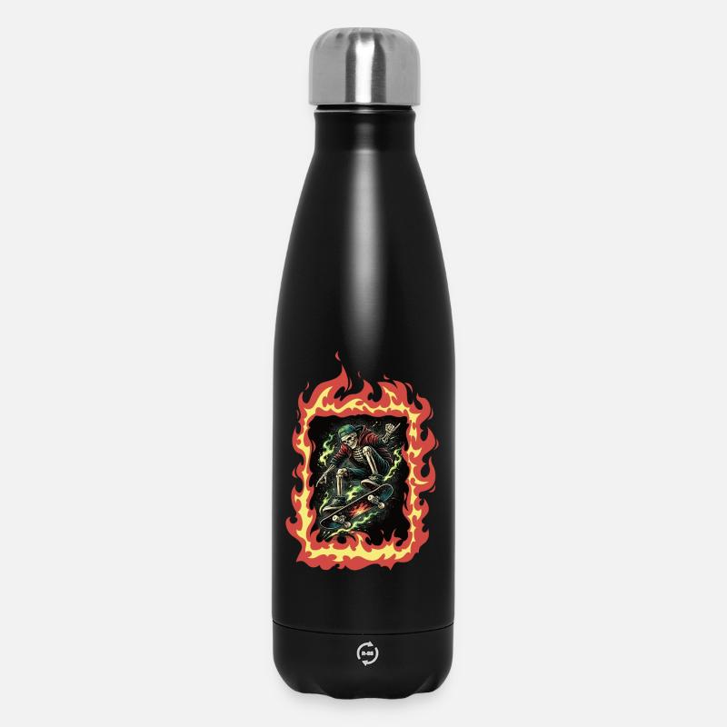 Flammen Skelett Skateboard - Thermosflasche 500 ml - Schwarz