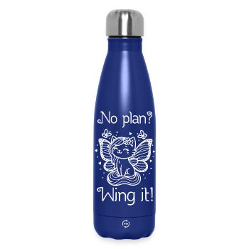 No plan? Wing it! Geflügelte Katze (weiß) - Thermosflasche 500 ml - Dunkelblau  - Vorne