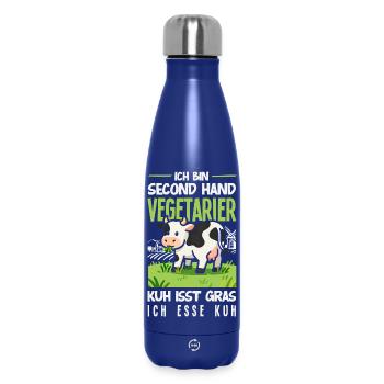 Second Hand Vegetarier Kuh Isst Gras Fleisch - Thermosflasche 500 ml - Dunkelblau  - Vorne