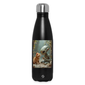 Alien Creature with Cat Companion - Insulated Water Bottle 500 ml - black - Front