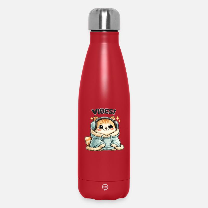 CatsVibes Sweat à capuche DJ Chat - Bouteille isotherme 500 ml - rouge