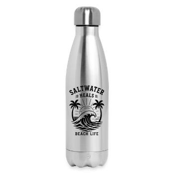 Saltwater Heals Beach Life Ocean Wave - Insulated Water Bottle 500 ml - silver - Front