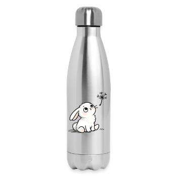 White rabbit with dreamy eyes and dandelion - Insulated Water Bottle 500 ml - silver - Front
