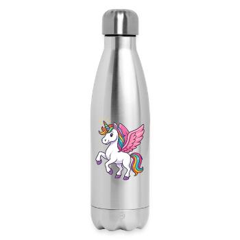 Licorne majestueuse avec crinière et épingle arc-en-ciel - Bouteille isotherme 500 ml - argent clair - Devant