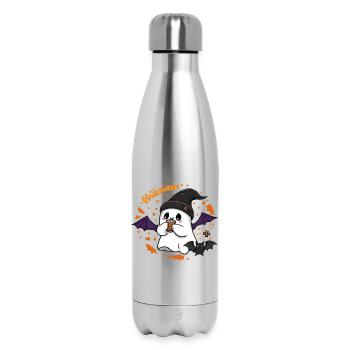 Mignon fantôme Halloween avec chapeau et café - Bouteille isotherme 500 ml - argent clair - Devant