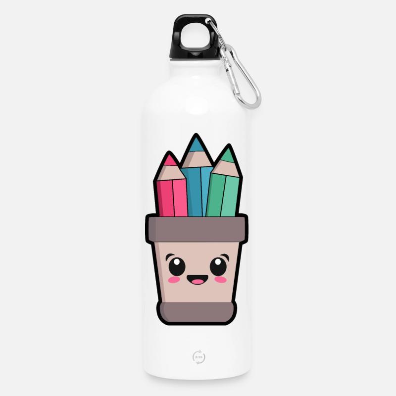 Pot à Crayons Kawaii - Gourde en inox avec mousqueton 750 ml - blanc