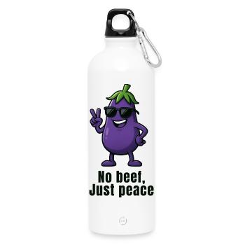 No Meat, Peaceful Eggplant - No beef - Water Bottle with carabiner 750 ml - white - Front