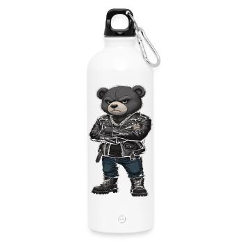 Rocker Bär Lederjacke Biker - Trinkflasche mit Karabiner 750 ml - Weiß - Vorne
