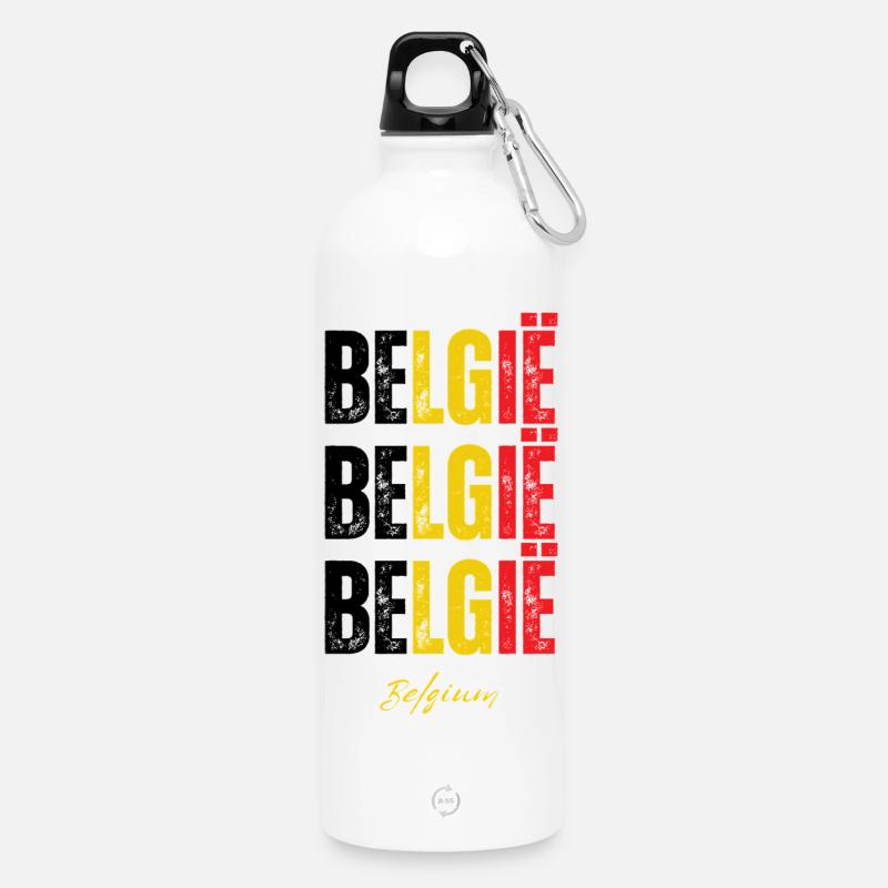 Fierté belge, drapeau de la Belgique - Gourde en inox avec mousqueton 750 ml - blanc