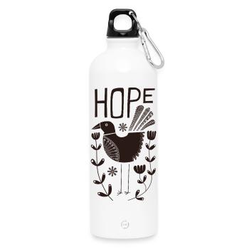 Hopeful Bird with Floral Motifs - Water Bottle with carabiner 750 ml - white - Front