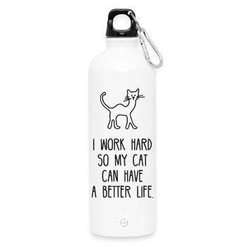 I Work Hard So My Cat Can Have A Better Life - Water Bottle with carabiner 750 ml - white - Front
