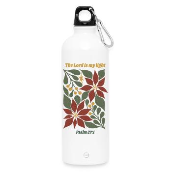 The Lord Is My Light – Psalm 27:1 Floral Christmas - Water Bottle with carabiner 750 ml - white - Front