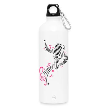 Mikrofon mit Musiknoten und Notenschlüssel - Trinkflasche mit Karabiner 750 ml - Weiß - Vorne