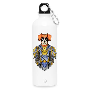 Knight Dog Dog Breed German Boxer with Armor - Water Bottle with carabiner 750 ml - white - Front