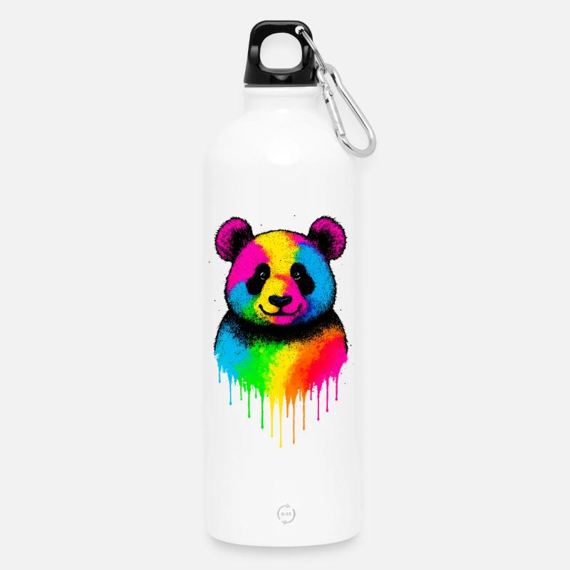 Regenbogen Panda Tropfende Kunst - Trinkflasche mit Karabiner 750 ml - Weiß
