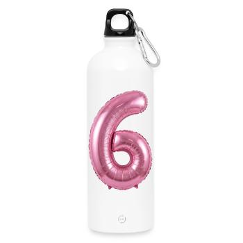 6. Geburtstag Shirt, Pinker Ballon Helium - Trinkflasche mit Karabiner 750 ml - Weiß - Vorne