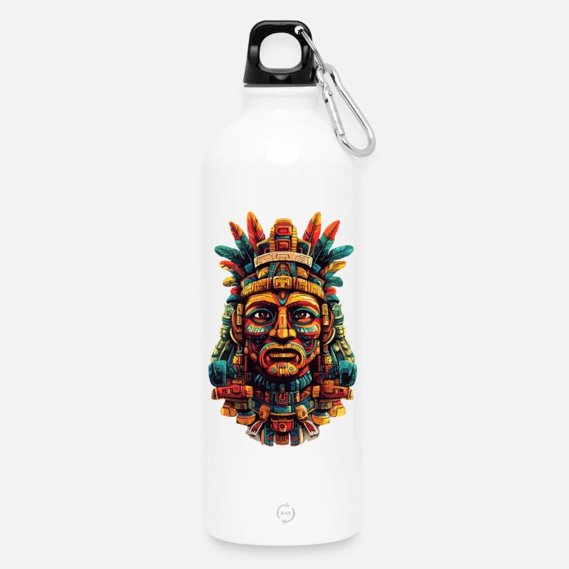 Masque de plume aztèque - Gourde en inox avec mousqueton 750 ml - blanc