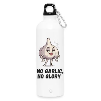 Garlic with attitude: No Garlic No Glory - Water Bottle with carabiner 750 ml - white - Front