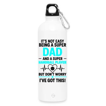 Herz + Handball – Super Papa Handball Player - Gourde en inox avec mousqueton 750 ml - blanc - Devant