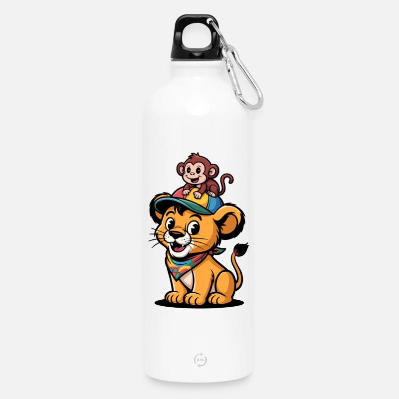 Süßer Löwe und Affe – Beste Freunde - Trinkflasche mit Karabiner 750 ml - Weiß