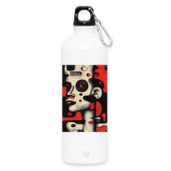 Abstraktes Porträt mit roten Akzenten - Trinkflasche mit Karabiner 750 ml - Weiß - Vorne