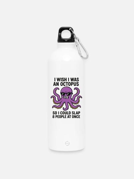 Humorvoller Oktopus Text Drucken - Trinkflasche mit Karabiner 750 ml - Weiß
