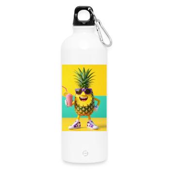 Jazzy Pineapple with Glasses and Smoothie - Water Bottle with carabiner 750 ml - white - Front
