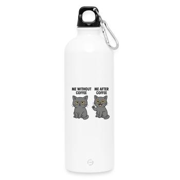 Cat memes: Grumpy without coffee - Water Bottle with carabiner 750 ml - white - Front