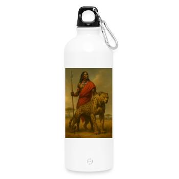 Tribal Warrior with Cheetah – Epic Illustration - Water Bottle with carabiner 750 ml - white - Front