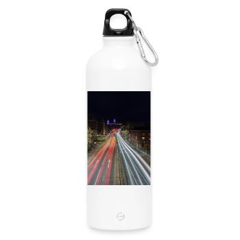 Light Trails leading up to Lincoln cathedral - Water Bottle with carabiner 750 ml - white - Front