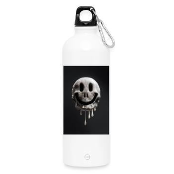 Schmelzender Smiley Schädel - Trinkflasche mit Karabiner 750 ml - Weiß - Vorne