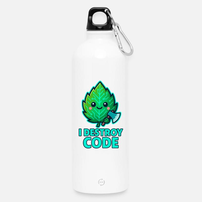 Green Leaf Code Warrior - Water Bottle with carabiner 750 ml - white