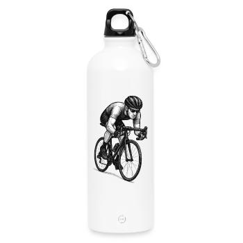 Road Cyclist Detail Illustration - Water Bottle with carabiner 750 ml - white - Front