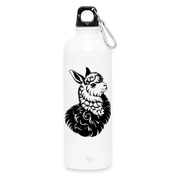 Lama Kopf T-Shirt – Schwarzes Vintage Tiermotiv - Trinkflasche mit Karabiner 750 ml - Weiß - Vorne